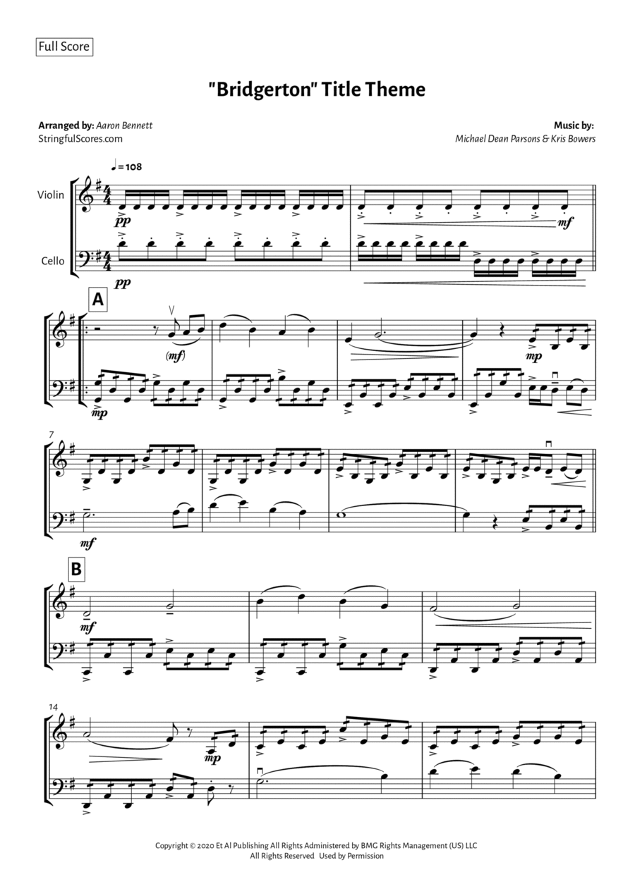 Bridgerton Theme String Duet scores gallery preview page 1