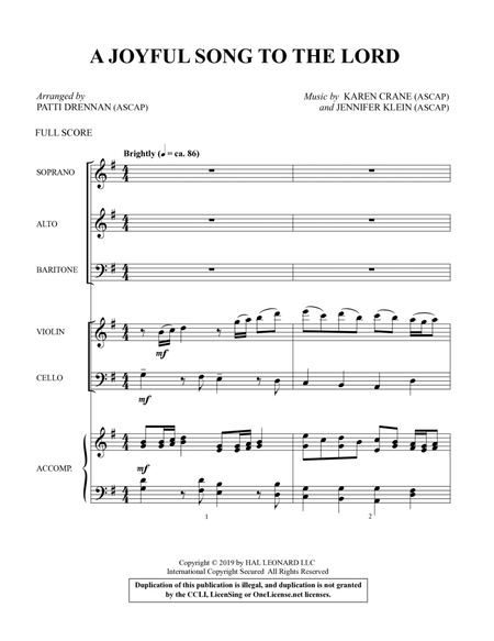 A Joyful Song to the Lord (arr. Patti Drennan) - Score for SAB