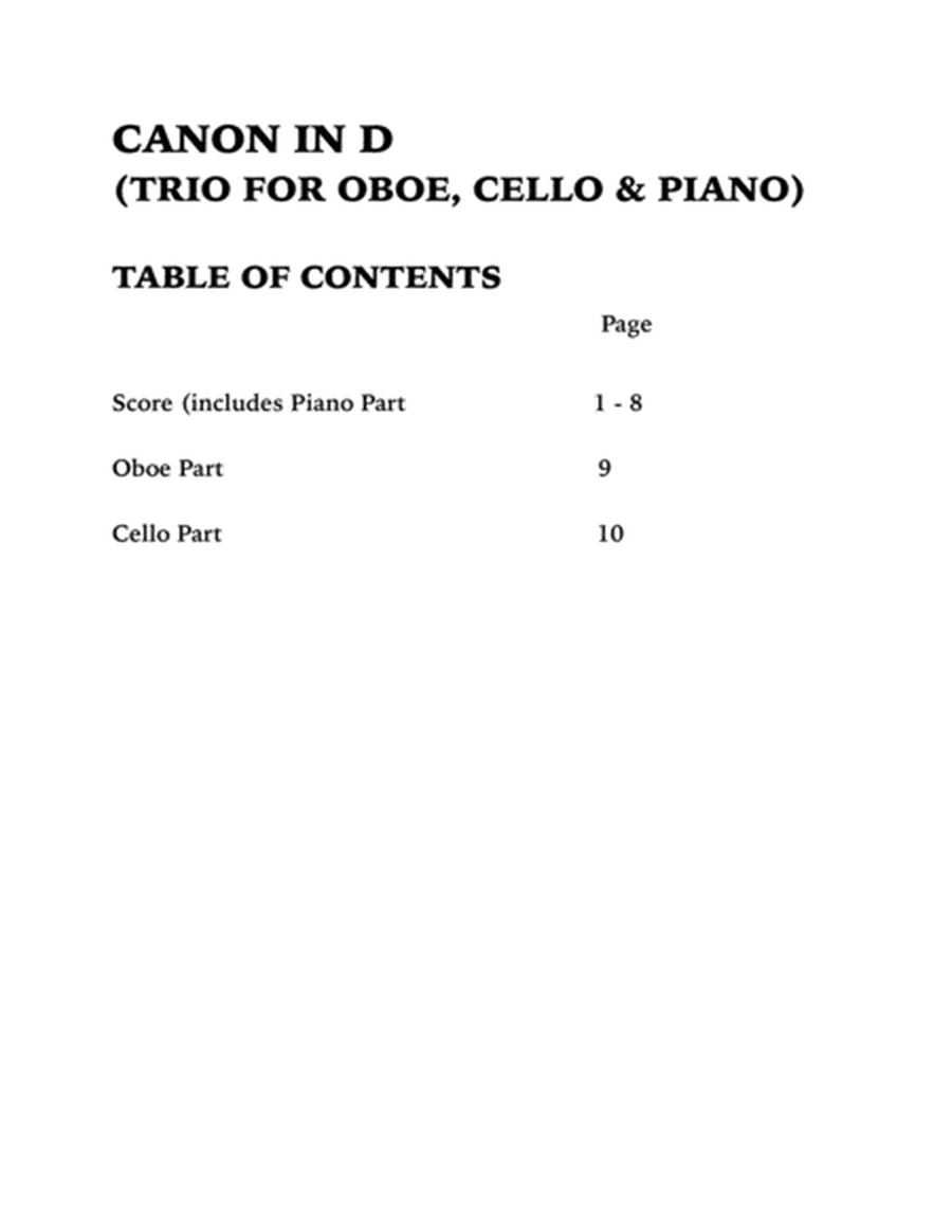 Canon in D (in C major): Trio for Oboe, Cello and Piano image number null