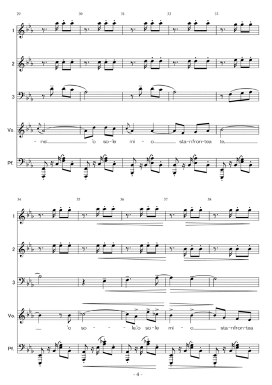 <Flex Piano Quartet and Vocal > 'O sole mio for Low Voice (Key:Eb) Large Ensemble scores gallery preview page 4