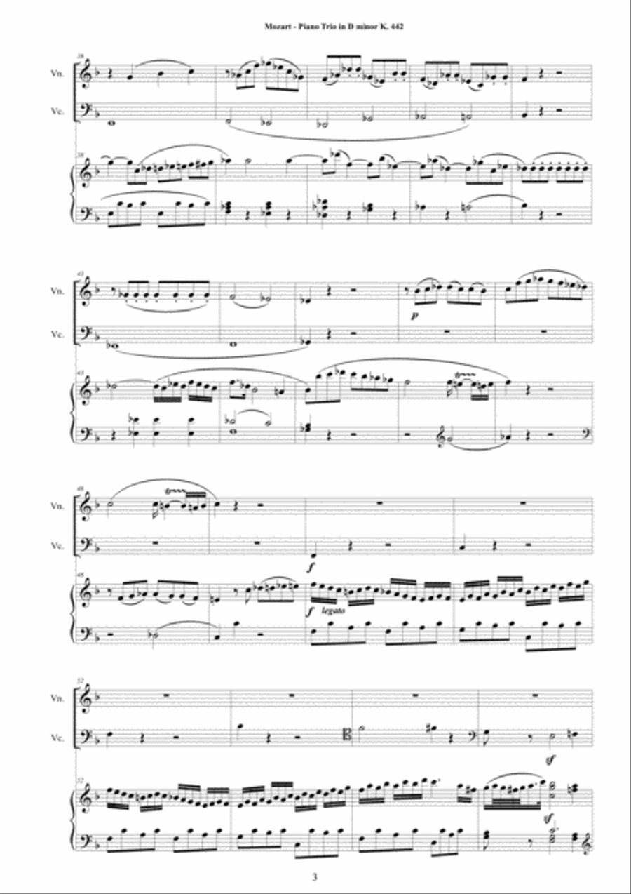 Mozart - Piano Trio in D minor K 442 for Violin, Cello and Piano - Score and Parts Piano Trio scores gallery preview page 3