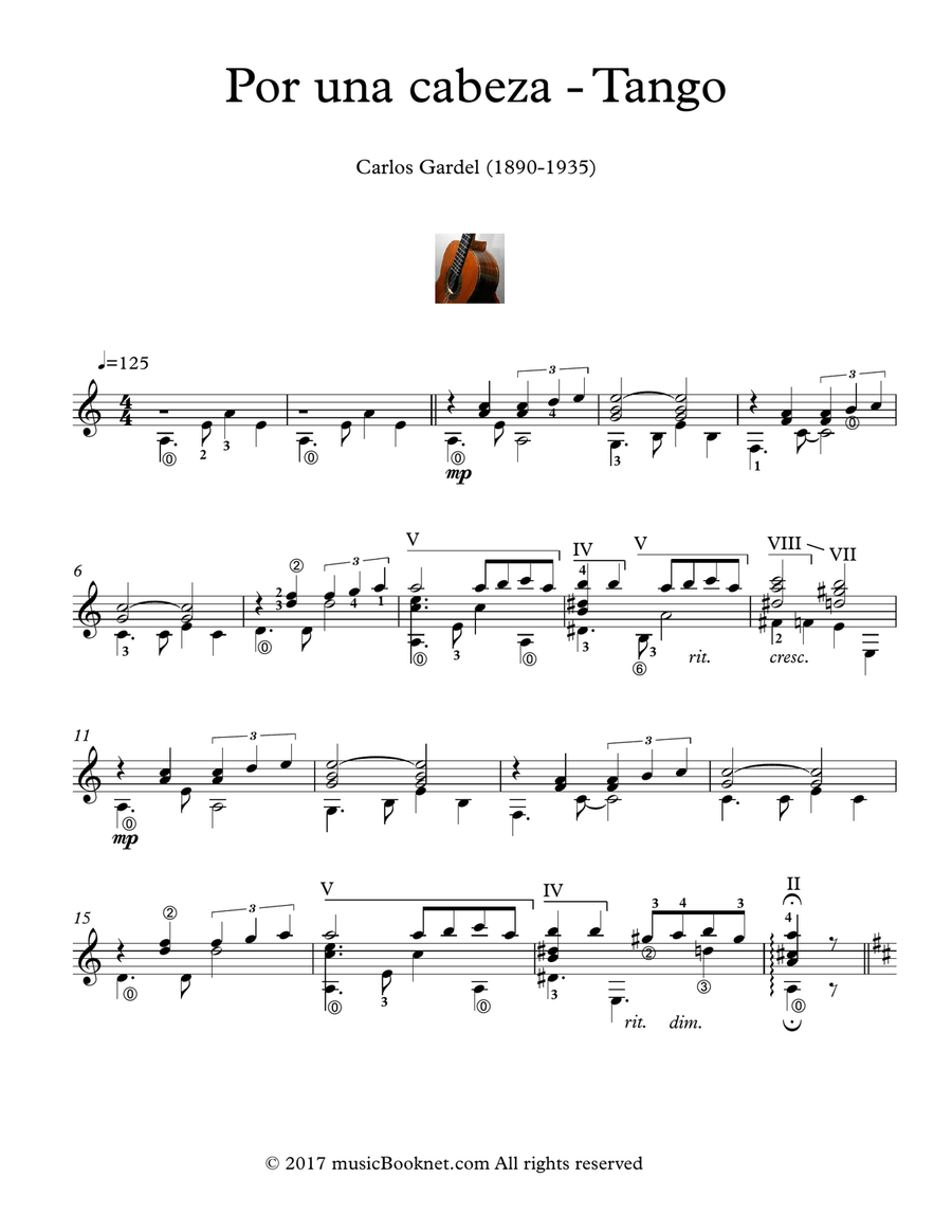 Por una Cabeza Guitar solo Classical Guitar scores gallery preview page 1