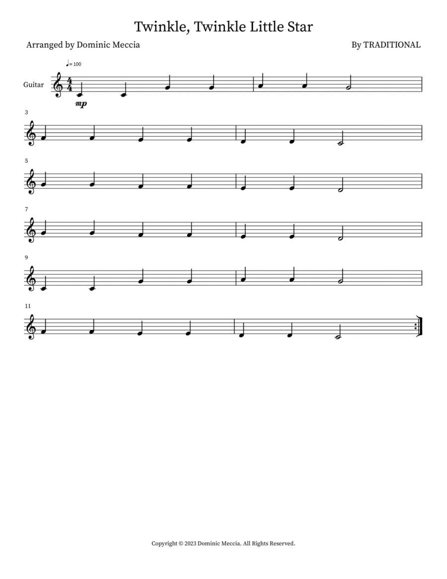 Twinkle, Twinkle Little Star Guitar scores gallery preview page 1