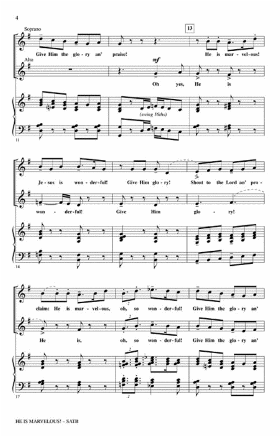 He Is Marvelous! 4-Part scores gallery preview page 3