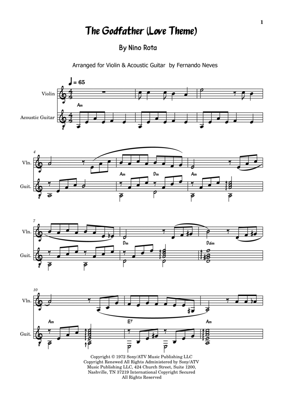 The Godfather (love Theme) Violin Solo scores gallery preview page 1