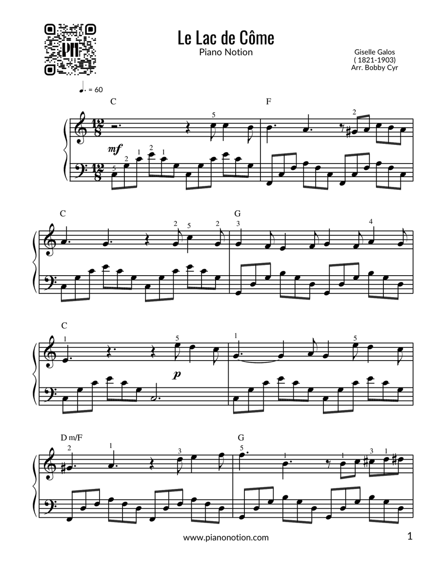 Le Lac de Côme (Piano Solo) Easy Piano scores gallery preview page 1