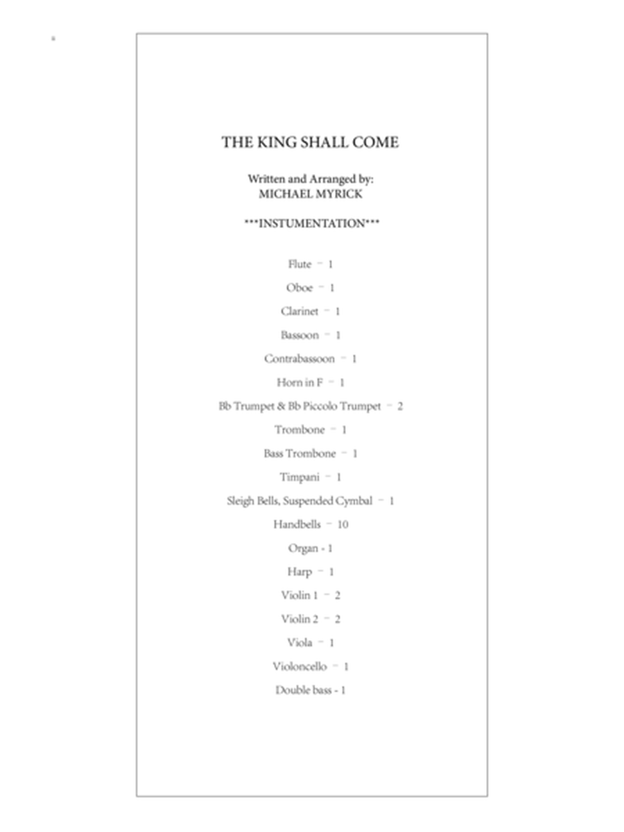 The King Shall Come (SCORE AND INSTRUMENT PARTS)