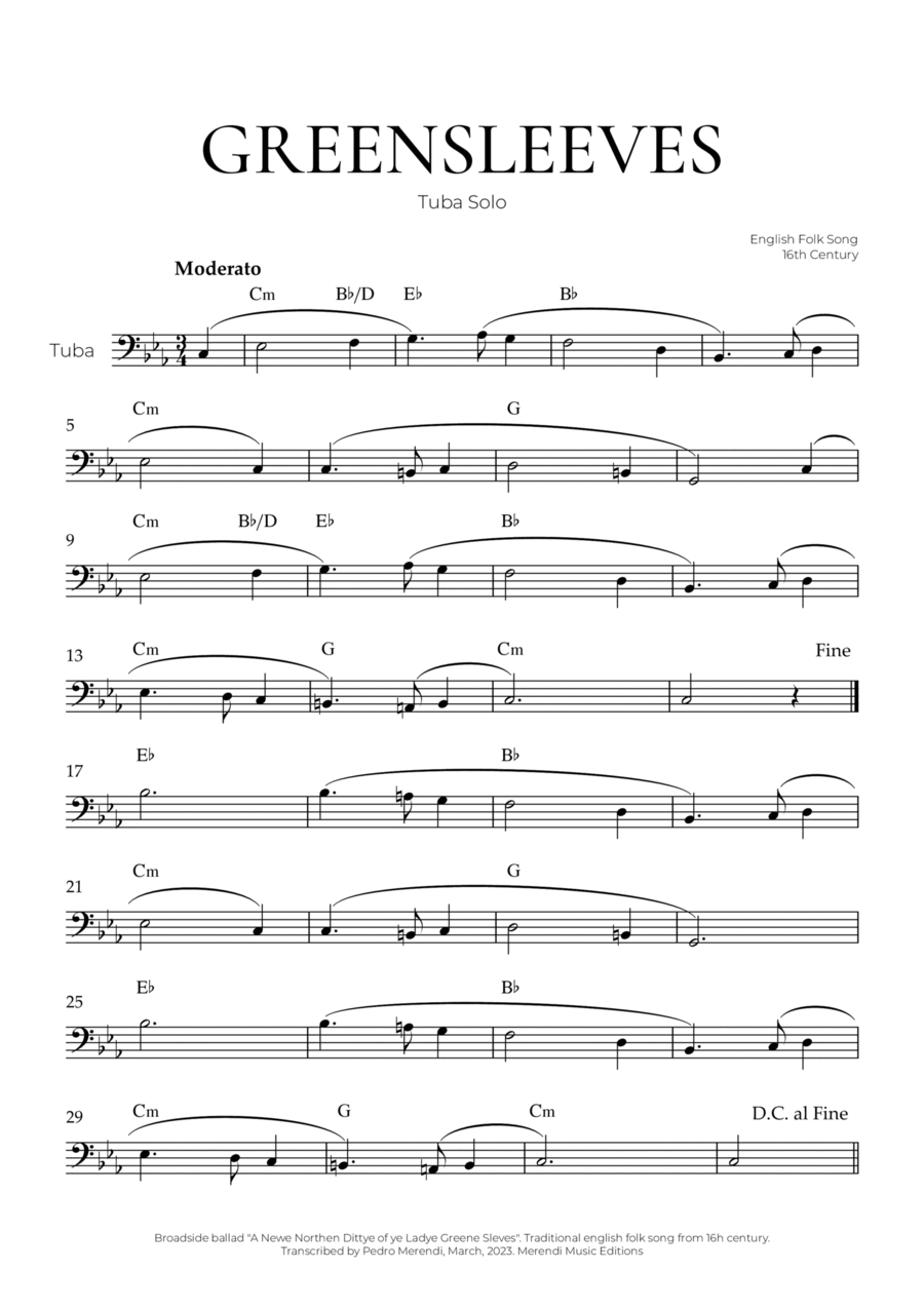 Greensleeves (Tuba Solo) - English Folk Song Tuba scores gallery preview page 1
