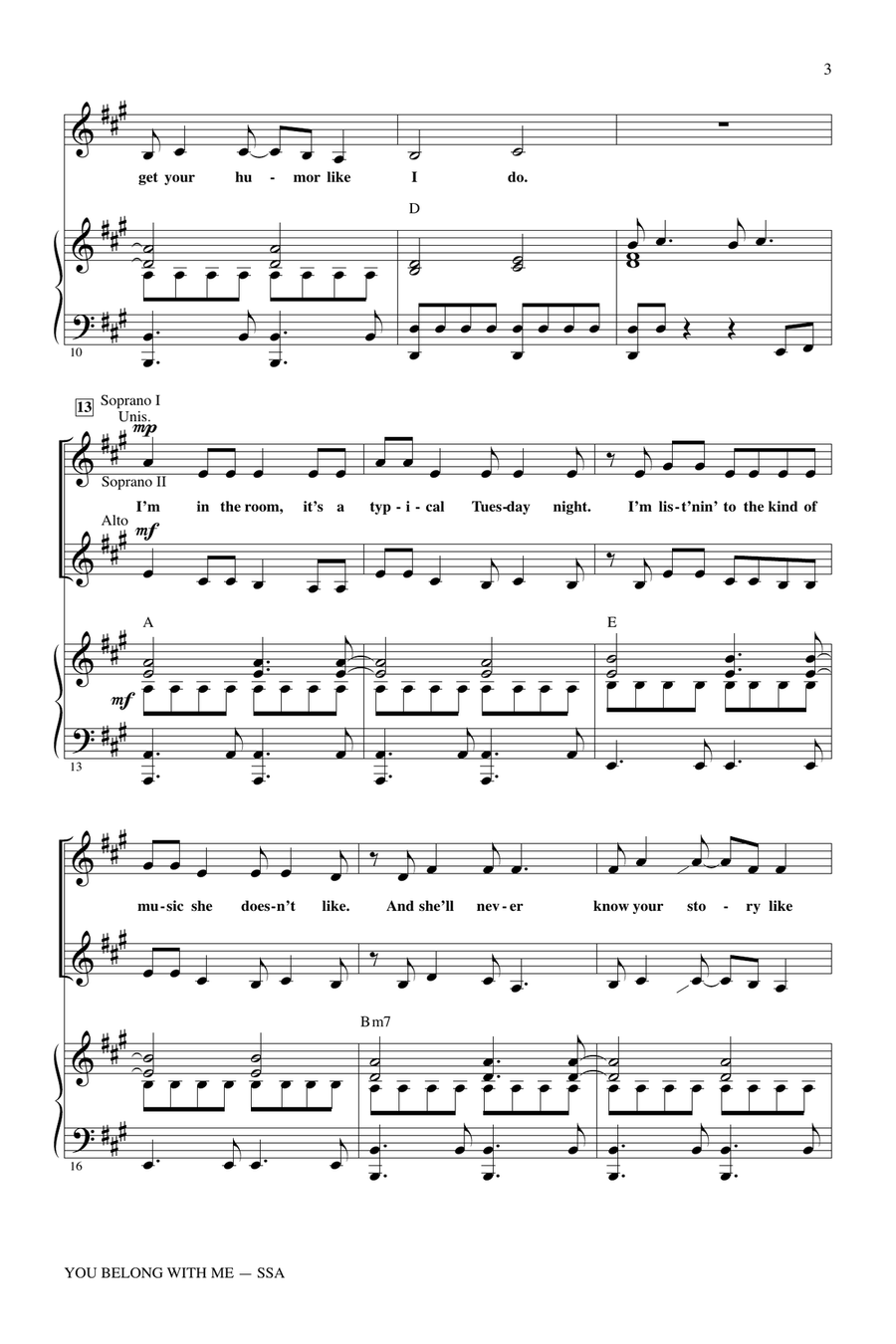 You Belong With Me SSA scores gallery preview page 2