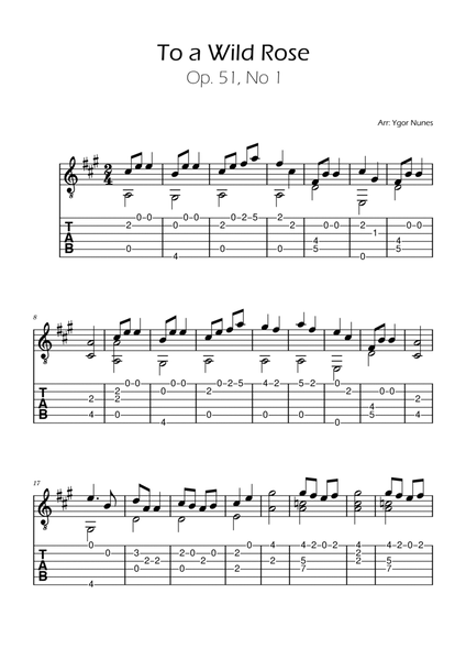 To a Wild Rose Easy Guitar TAB image number null