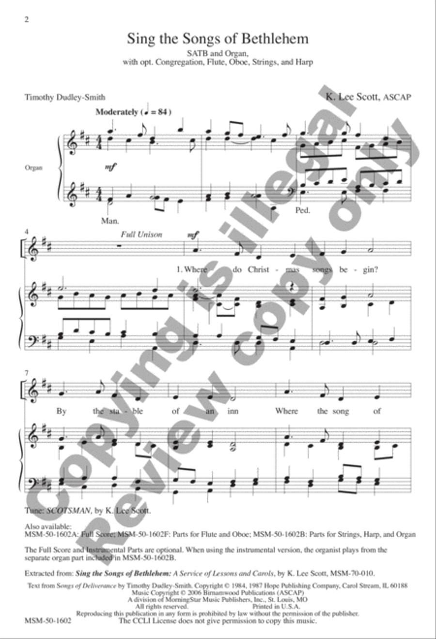 Sing the Songs of Bethlehem (Choral Score) image number null