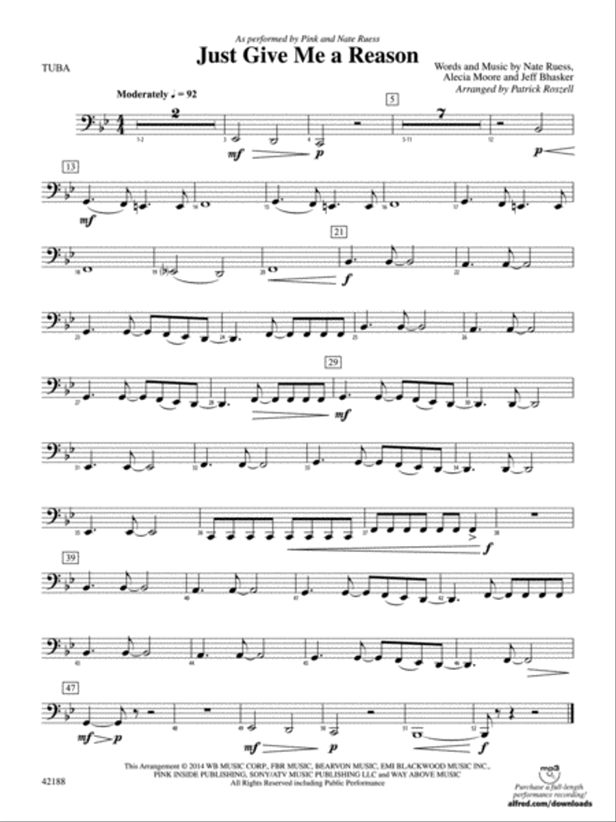 Just Give Me a Reason: Tuba Concert Band scores gallery preview page 1