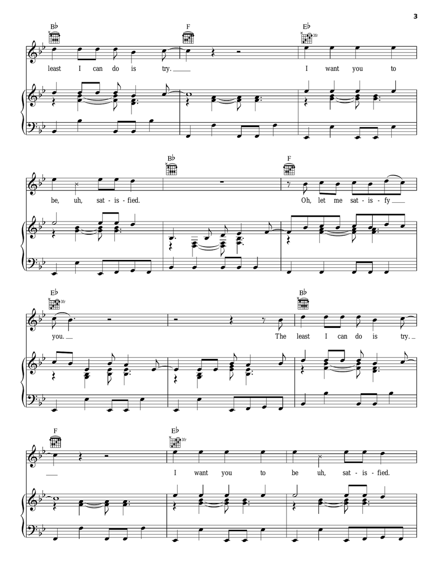 Satisfied Piano, Vocal, Guitar scores gallery preview page 3
