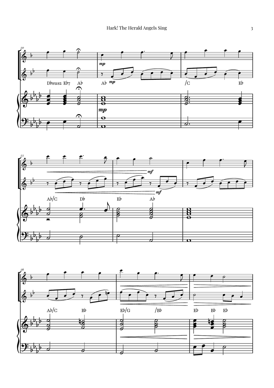 Hark! The Herald Angels Sing Duet Arrangement | Christmas Carol Sheet Music Woodwind Duet scores gallery preview page 3