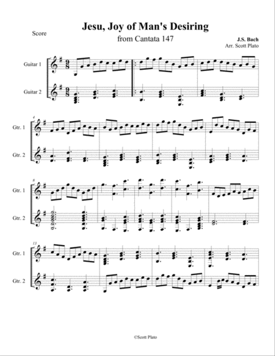 Jesu, Joy of Man's Desiring, from Cantata 147 Classical Guitar scores gallery preview page 1