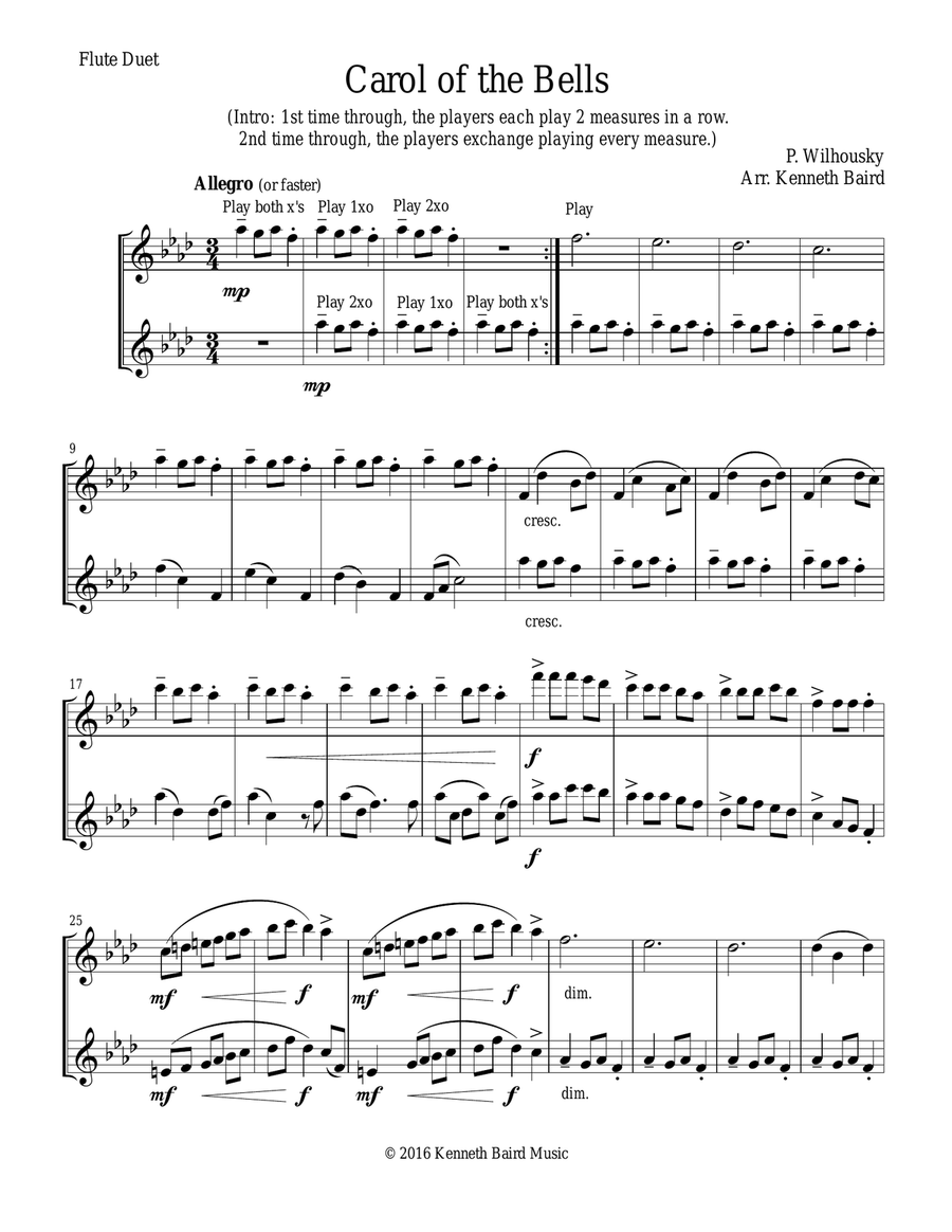 Carol of the Bells Carol of the Bells Flute Duet scores gallery preview page 1
