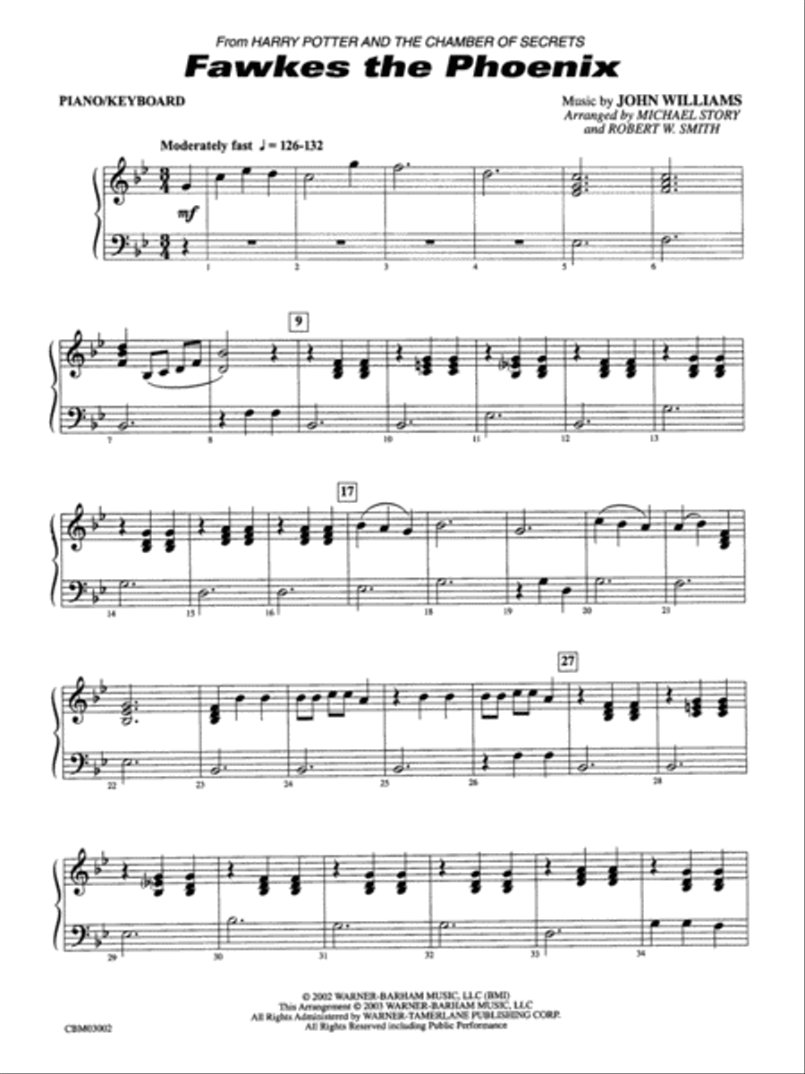Fawkes the Phoenix (from Harry Potter and the Chamber of Secrets): Piano Accompaniment Concert Band scores gallery preview page 1