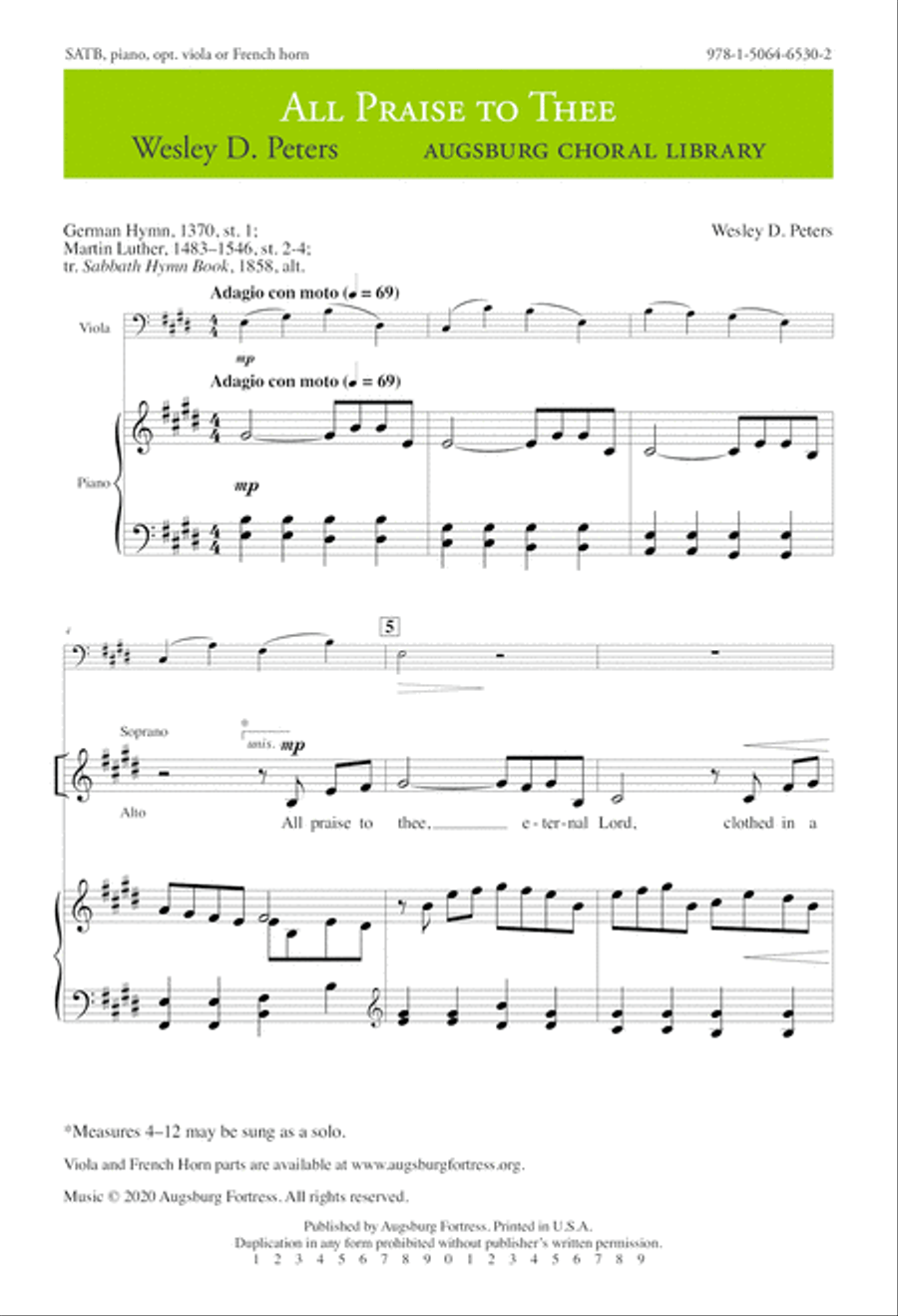 All Praise to Thee 4-Part scores gallery preview page 1