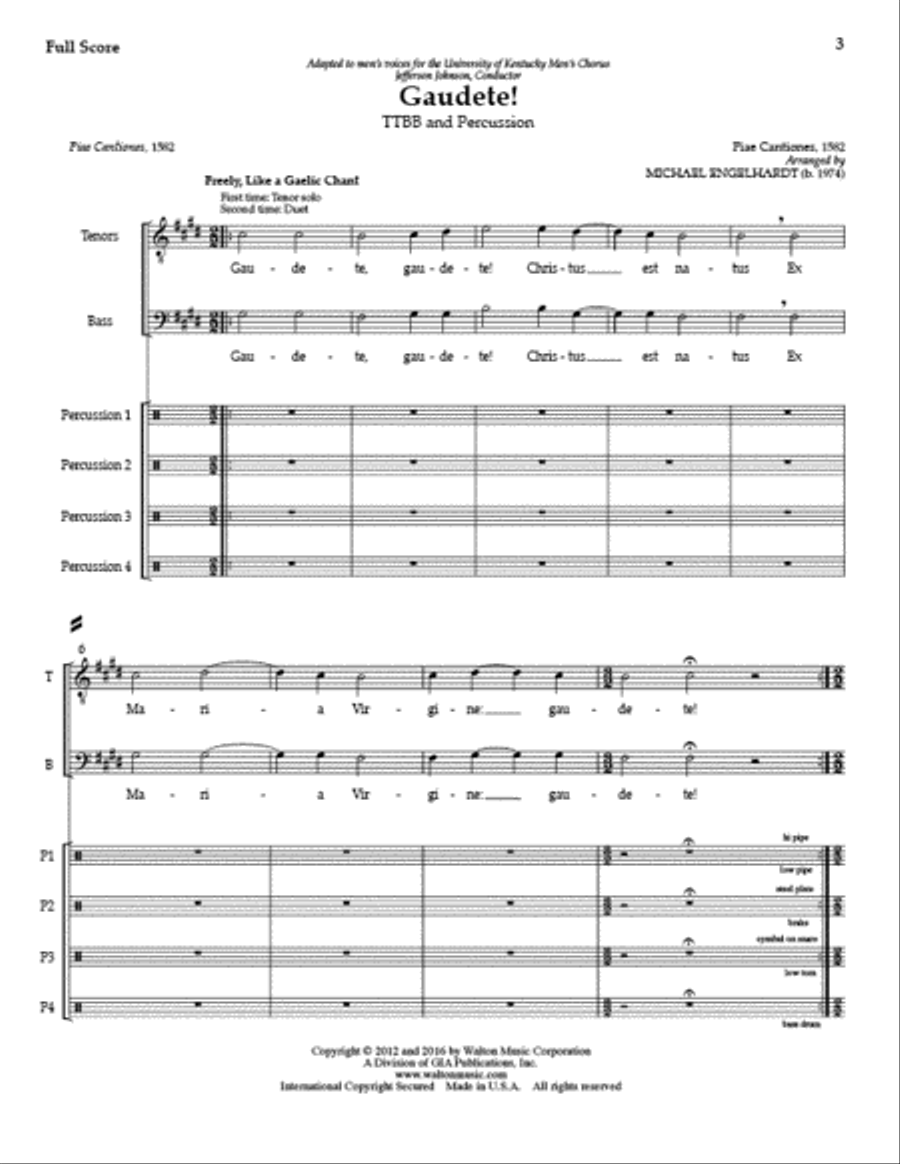 Gaudete! TTBB (Full Score and Percussion Parts) TTBB scores gallery preview page 2