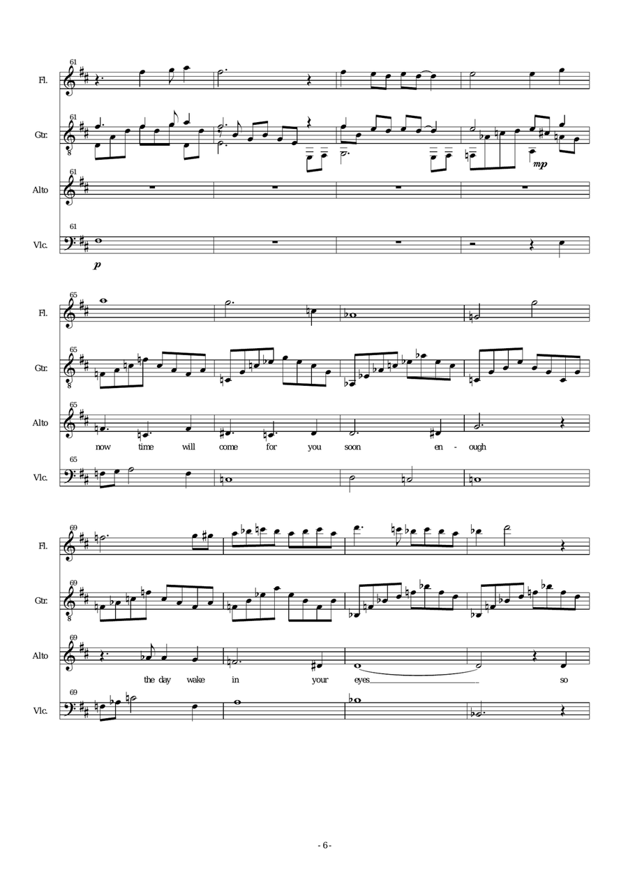 Letter to Lydia for alto voice, flute, cello and guitar (or just alto and guitar) Small Ensemble scores gallery preview page 6
