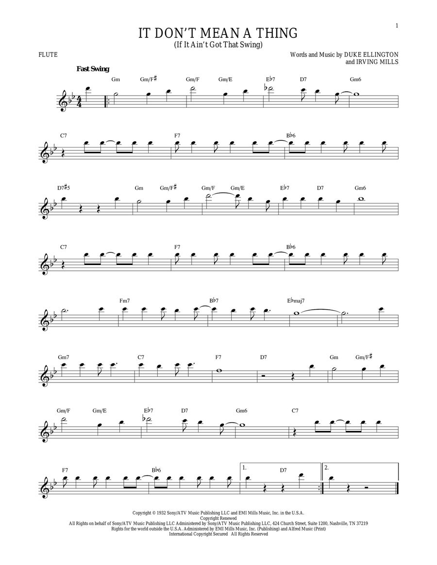 It Don't Mean A Thing (If It Ain't Got That Swing) Flute Solo scores gallery preview page 1