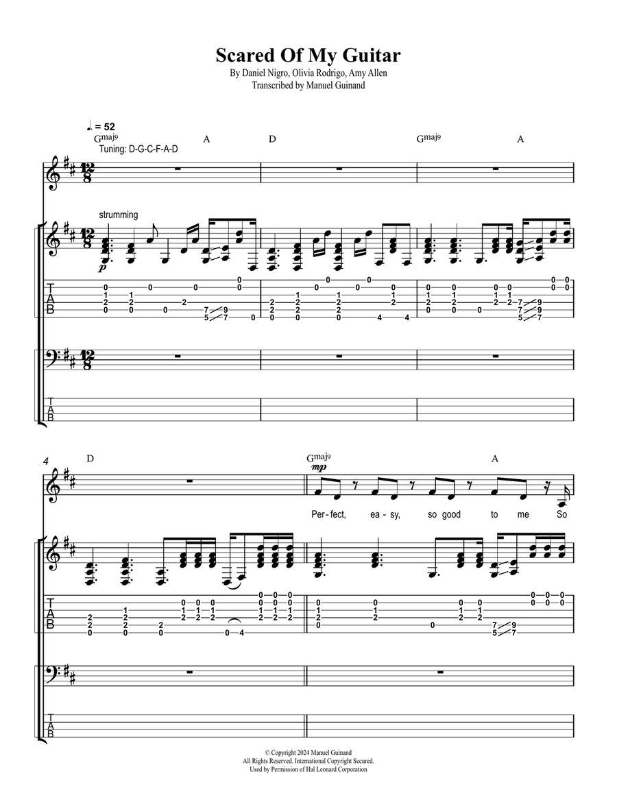 Scared Of My Guitar Piano, Vocal scores gallery preview page 1