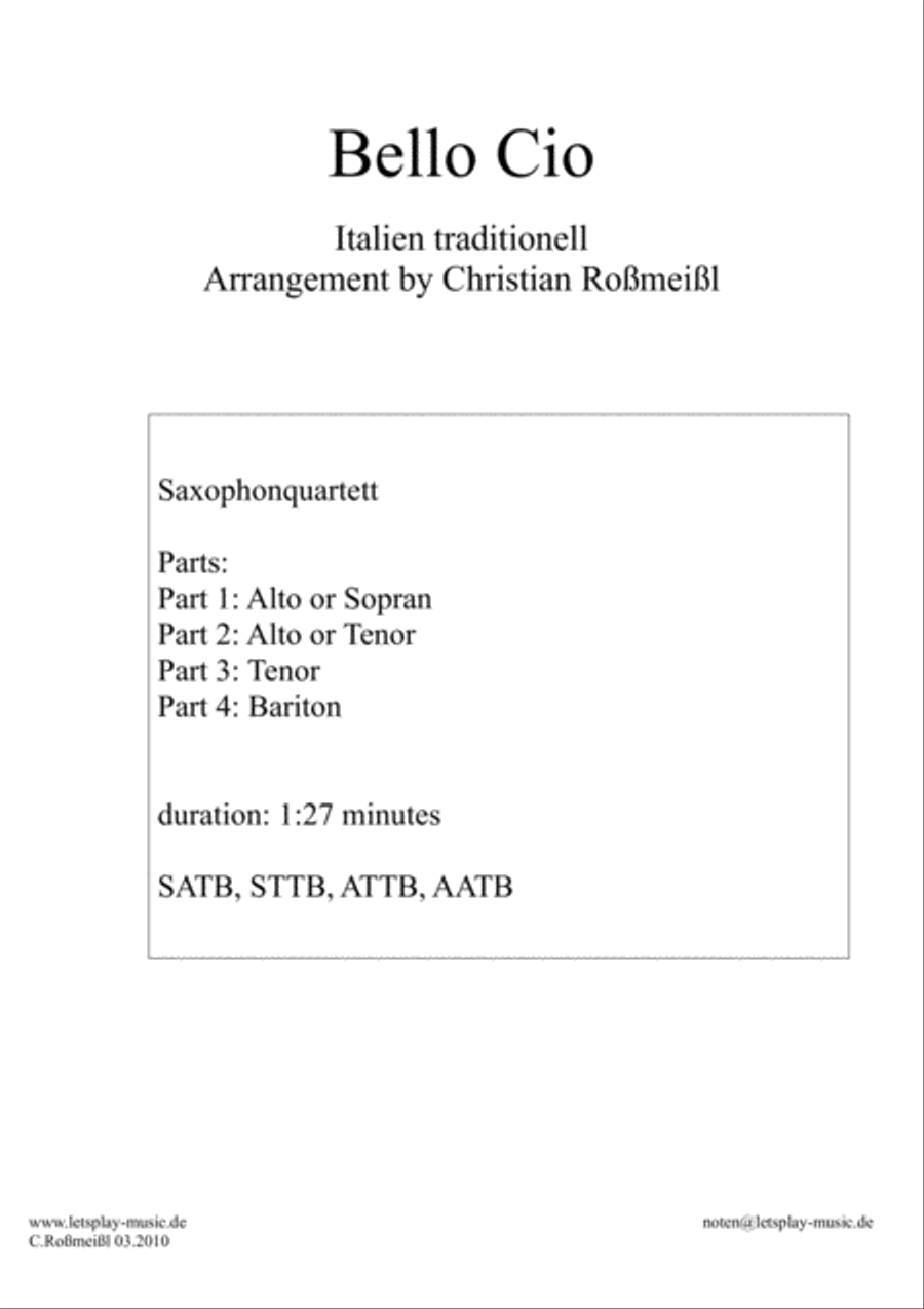 Bella Ciao for Saxophonquartet Woodwind Quartet scores gallery preview page 1