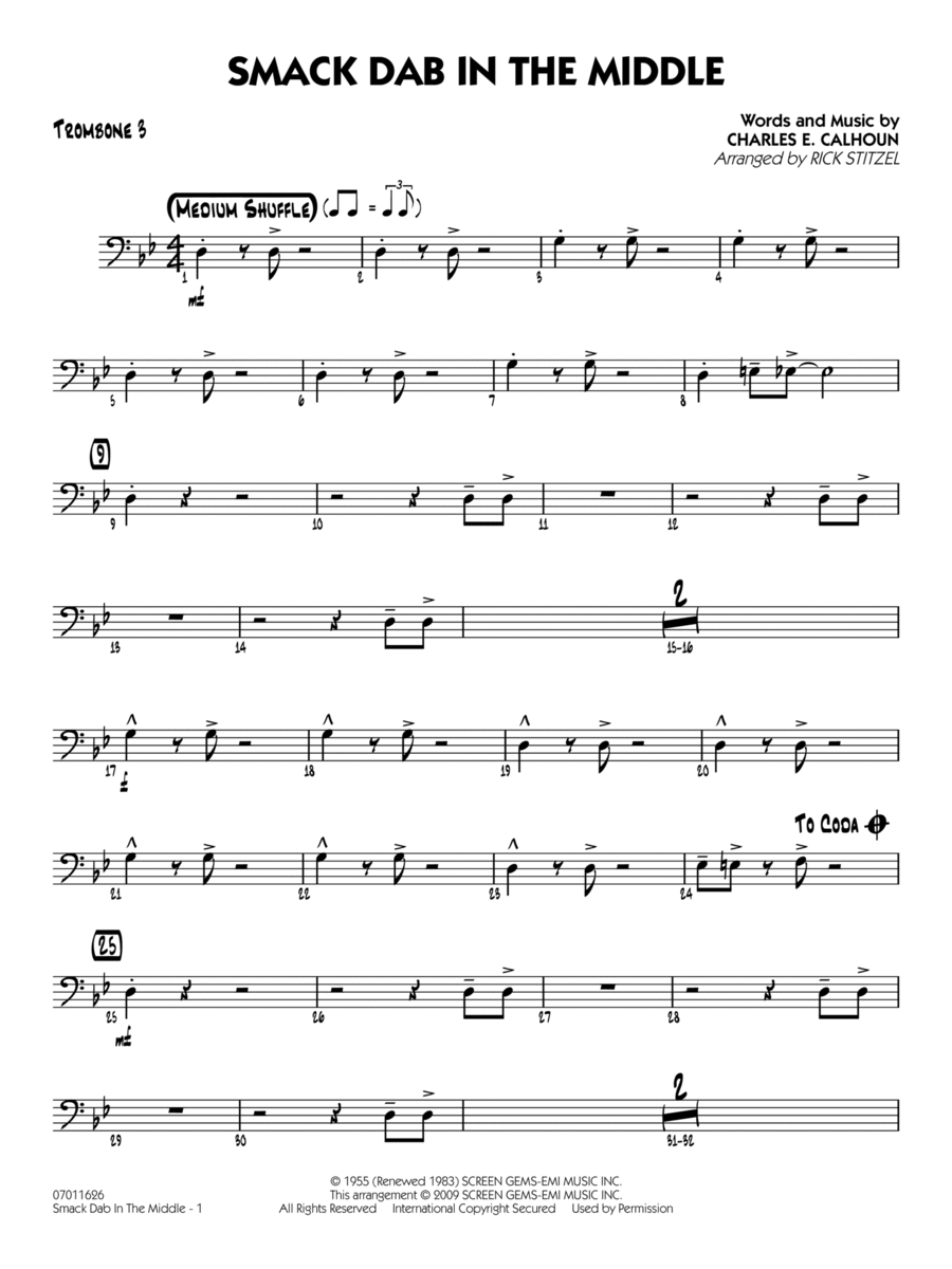Smack Dab In The Middle - Trombone 3 Jazz Ensemble scores gallery preview page 1
