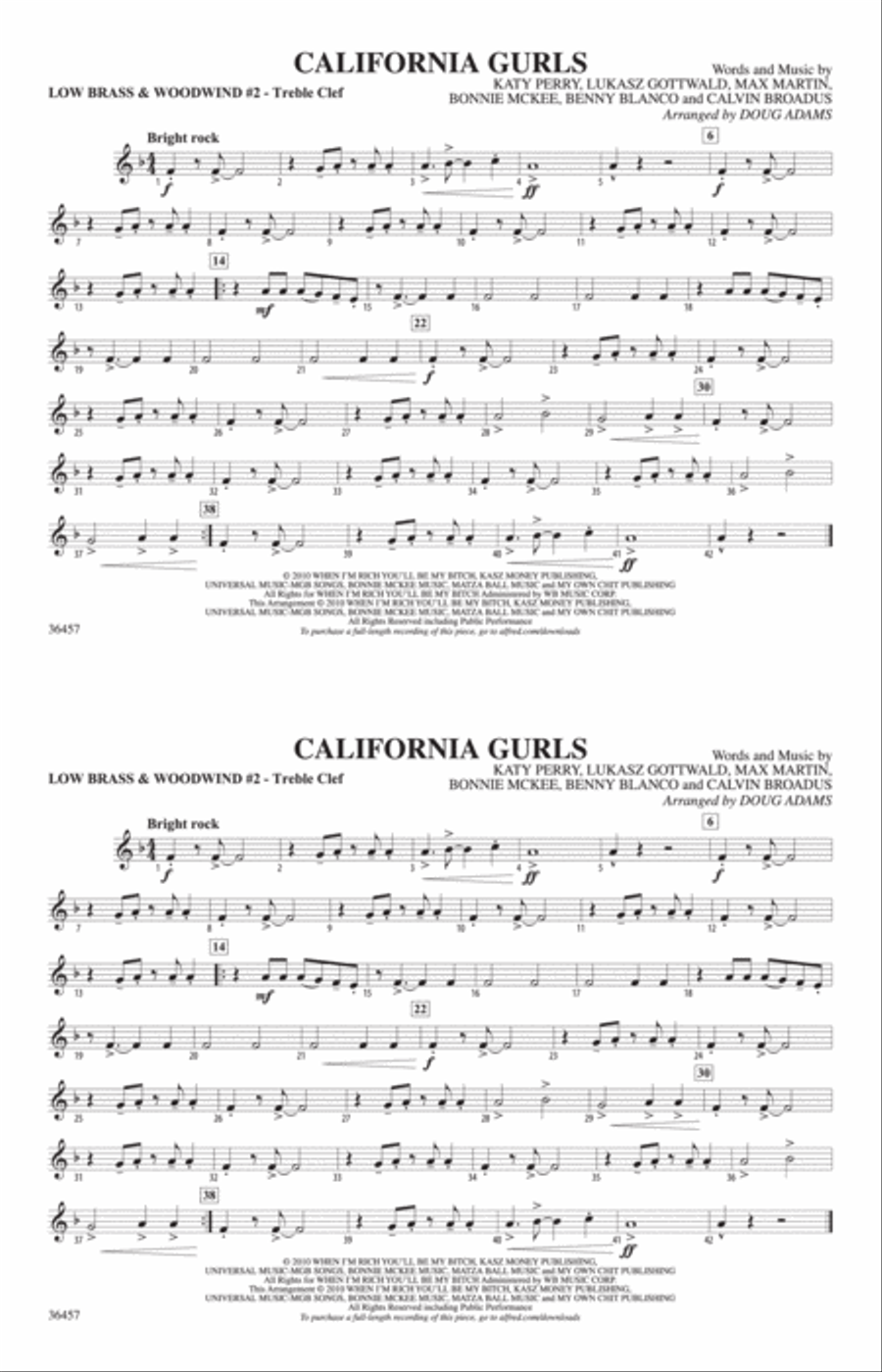 California Gurls: Low Brass & Woodwinds #2 - Treble Clef Marching Band scores gallery preview page 1