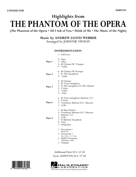 Highlights from The Phantom of the Opera - Conductor Score (Full Score)