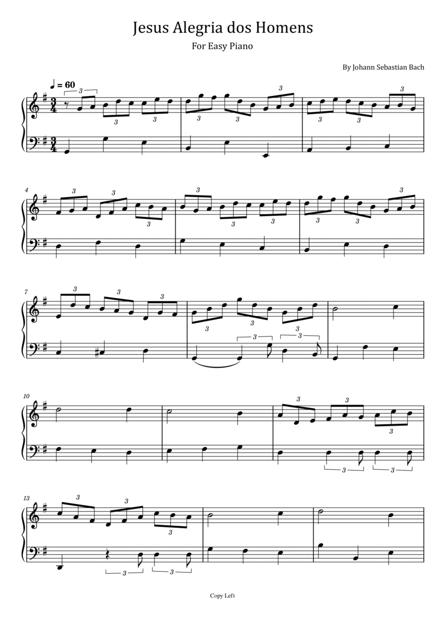 J.S Bach - Jesus Alegria dos Homens - For Easy Piano Easy Piano scores gallery preview page 1