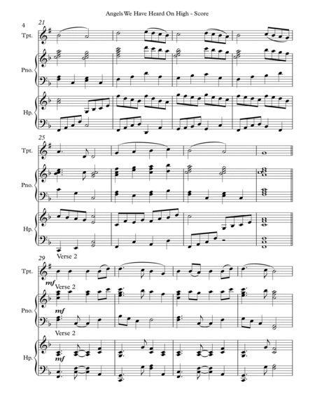 Angels We Have Heard On High, Trio for Bb Trumpet, Harp and Piano by Serena O'Meara Trumpet Trio - Digital Sheet Music