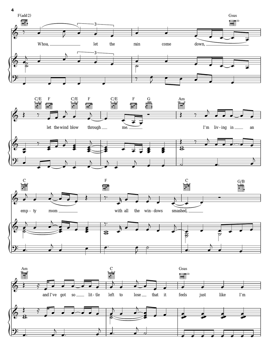 Walking On Broken Glass Piano, Vocal, Guitar scores gallery preview page 4