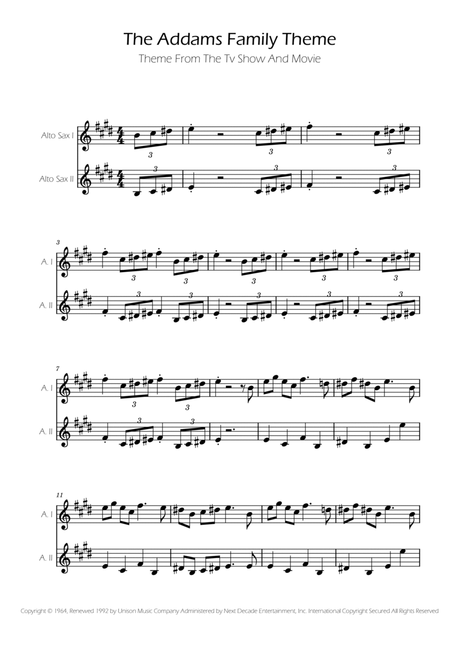 Addams Family Theme Woodwind Duet scores gallery preview page 1