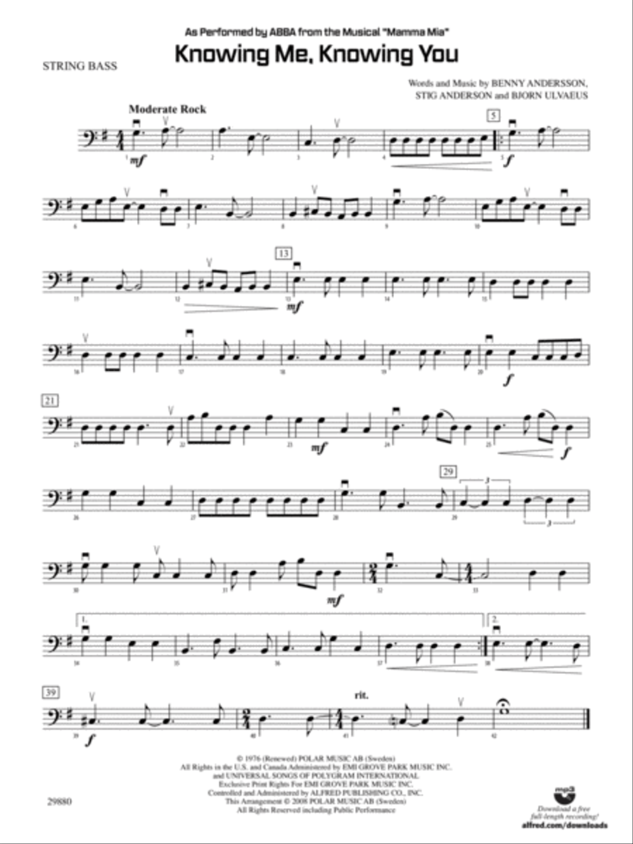 Knowing Me, Knowing You (As performed by ABBA from the musical Mamma Mia): String Bass String Orchestra scores gallery preview page 1