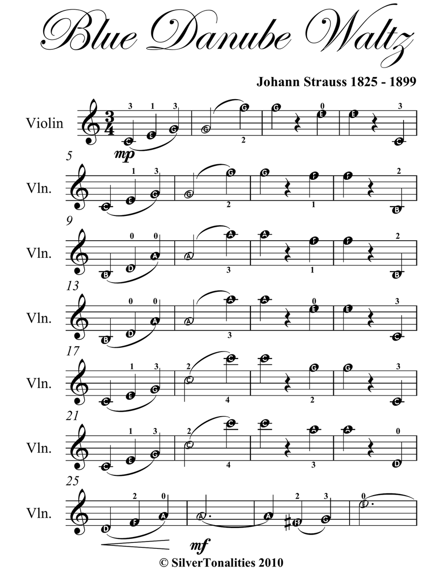 Blue Danube Waltz Easy Violin Sheet Music by SilverTonalities
