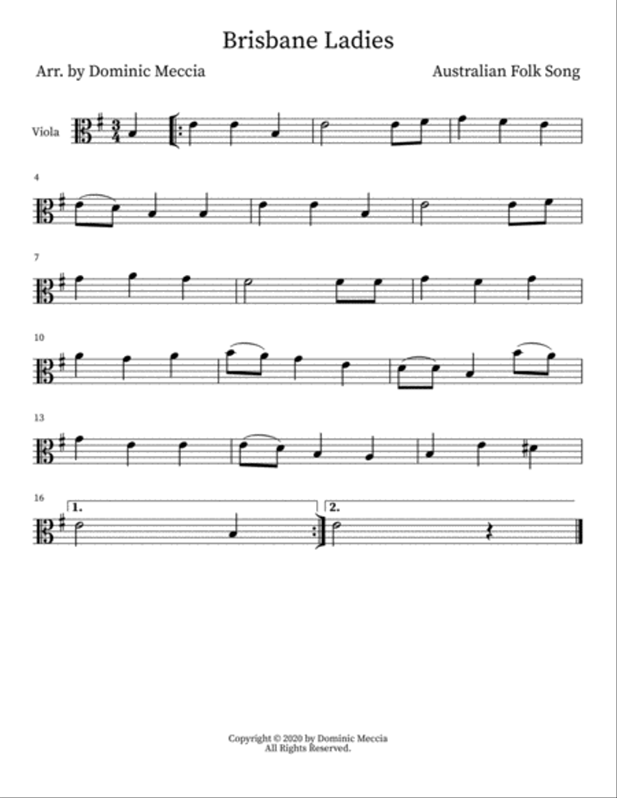 Brisbane Ladies Viola Solo scores gallery preview page 1