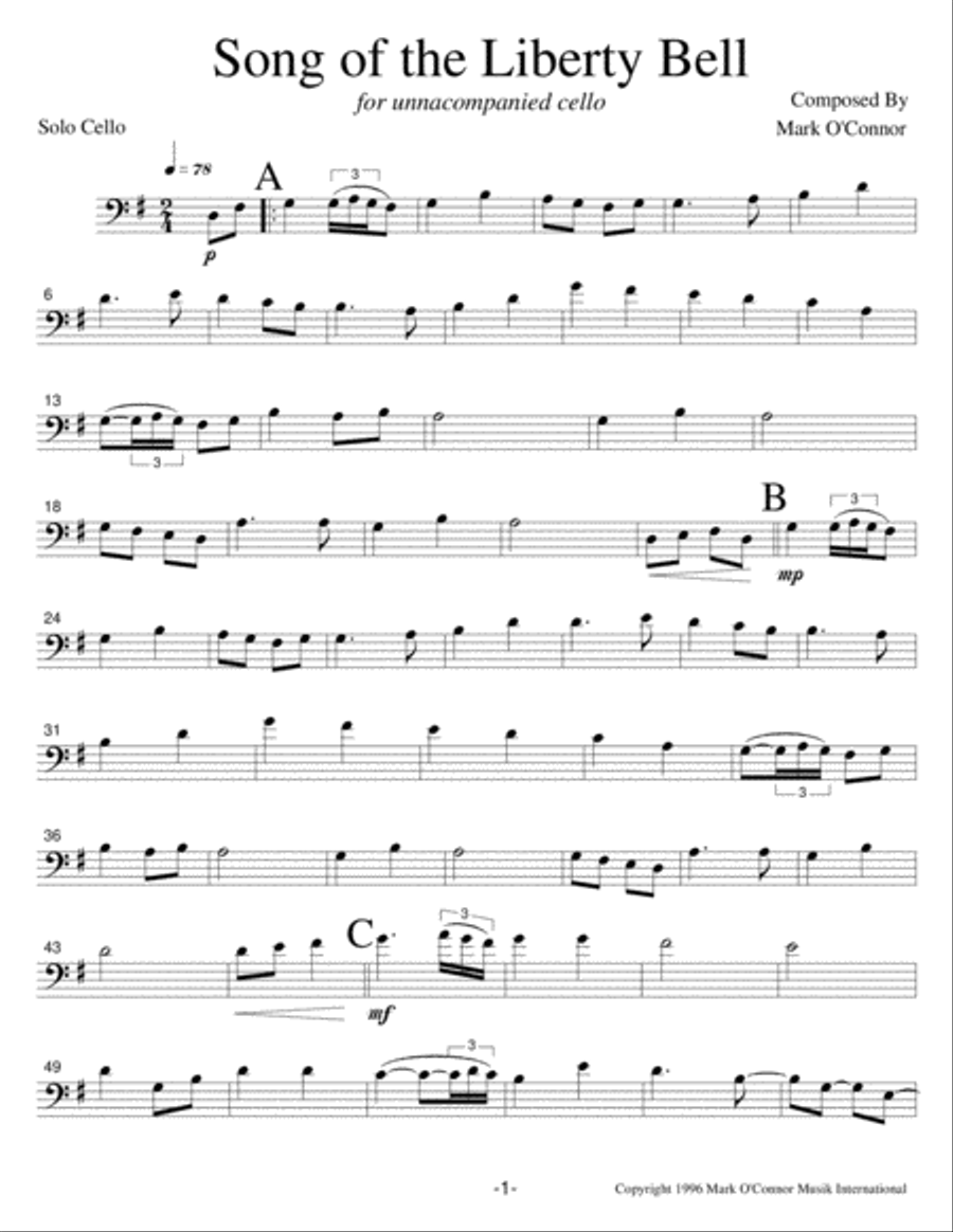 Song Of The Liberty Bell (unaccompanied cello) Cello Solo scores gallery preview page 4