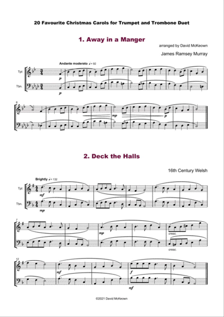 20 Favourite Christmas Carols for Trumpet and Trombone Duet Brass Duet scores gallery preview page 3