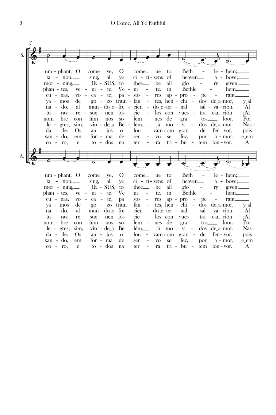 O come, all ye faithful (Adeste fideles) Venid fieles (Oh, vinde, fiéis) SA scores gallery preview page 2
