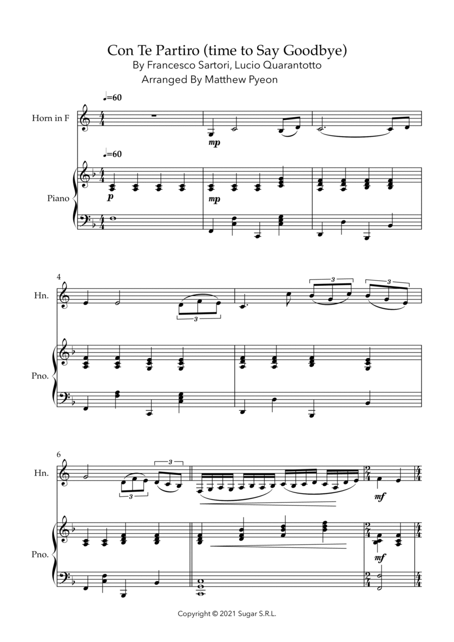 Con Te Partiro (time To Say Goodbye) Horn scores gallery preview page 1