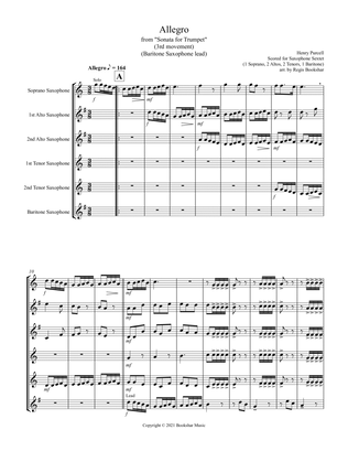 Allegro (from "Sonata for Trumpet") (Bb) (Saxophone Sextet - 1 Sop, 2 Alto, 2 Tenor, 1 Bari) (Barito