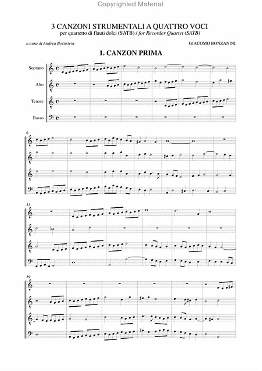 3 Instrumental four-part Canzonas (Venezia 1616) for Recorder Quartet (SATB) 4-Part scores gallery preview page 2