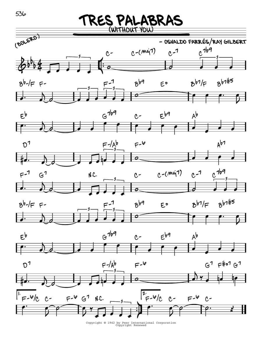 Tres Palabras (Without You) Piano scores gallery preview page 1
