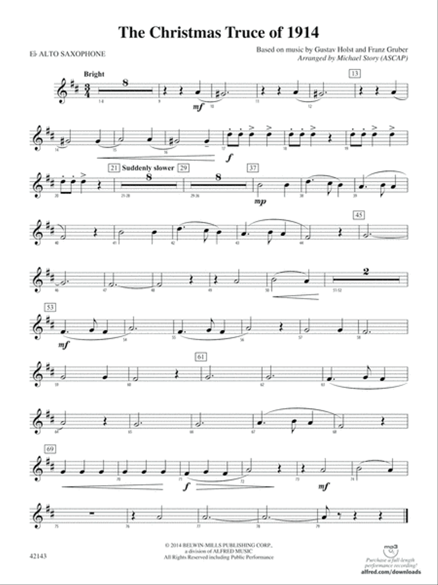 The Christmas Truce of 1914: E-flat Alto Saxophone Concert Band scores gallery preview page 1