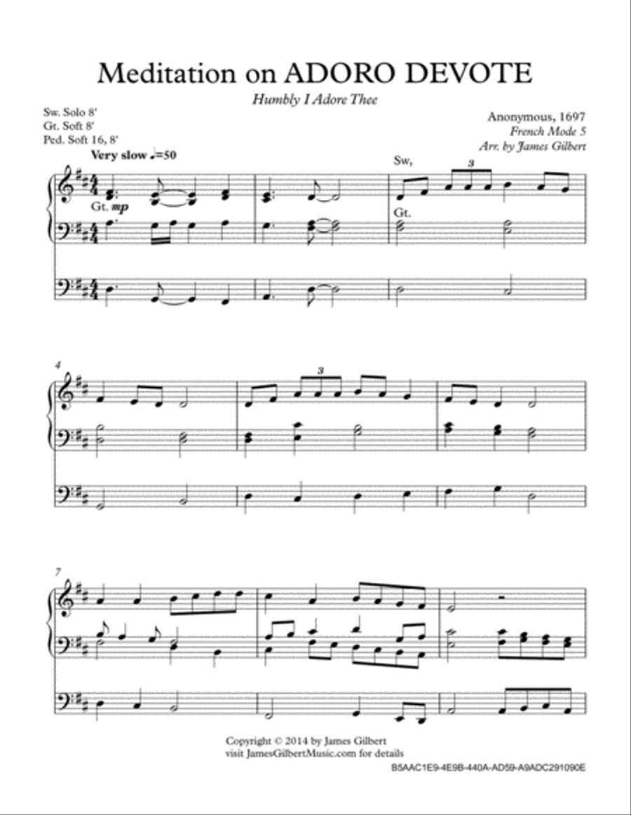 Meditation on ADORO DEVOTE (Humbly I Adore Thee) Organ Solo scores gallery preview page 2