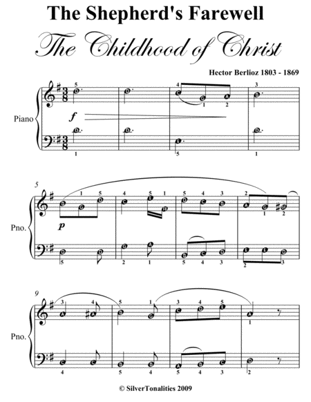 Shepherd's Farewell the Childhood of Christ Easy Piano Sheet Music