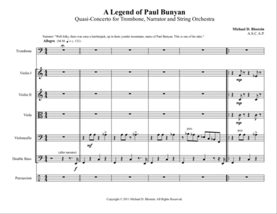A Legend of Paul Bunyan (Quasi-Concerto for Trombone, Narrator and String Orchestra) String Orchestra scores gallery preview page 3