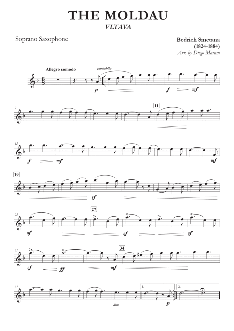 The Moldau for Soprano Saxophone and Piano Soprano Saxophone scores gallery preview page 1