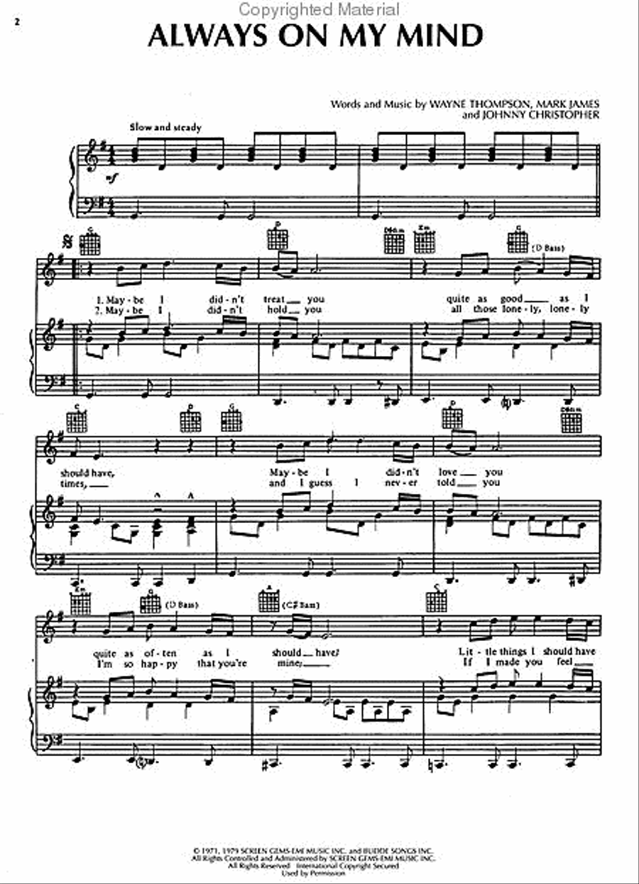 Always on My Mind Always on My Mind Piano, Vocal, Guitar scores gallery preview page 2